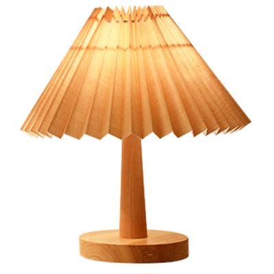 China Ignition Works Korean Pleated Table Lamp Wooden Nightstand Lamp Study Reading Table Light For Living Room Bedroom Bedside Decorative Lighting for sale