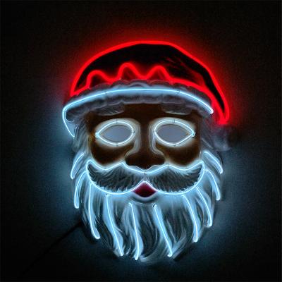 China Eco-friendly Santa Claus Glowing EL Wire Mask Festival Party Decoration Cosplay Costume LED Luminous Mask For Christmas New Year for sale