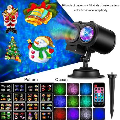 China Outdoor Waterproof ABS Engineering Plastics Water Wave Rotating Gobos Double LED Christmas Laser Projector Light with 20 Slide for Birthday Party Holiday for sale