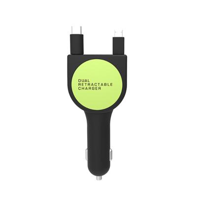 China 2019 Flexible Retractable Cable QC 3.0 Car Charger With Cable 2 Charging Retractable Type Dual C Phone Mount Car Charger USB C Car Charger In Stock for sale