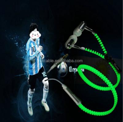 China Hot Selling In-Ear Glow In The Dark Headphones Glow Glowing Light Weight Stereo Earbuds Metal Zipper Headset Handsfree With MIC for sale