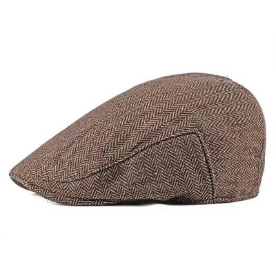 China Mens Vintage Beret Herringbone Tweed Blinders Hat Newsboy Beret Hat Striped Pale Spring Flat Peaked Beret Hats for sale