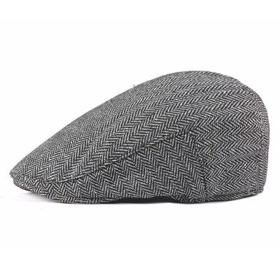 China Striped Custom Design Wholesale Cut And Ivy Stitched Flat Surface Woolen Tweed Ivy Hats Spring Autumn Herringbone Beret Hat Taxi Driver For Men for sale