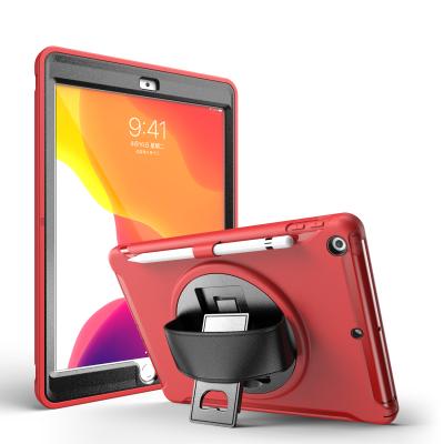 China 3-Layer Protective Case for iPad 10.2 Tablet Shockproof Case with Kickstand Rotating Pencil Holder Hander Strap for sale