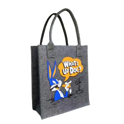 China Felt bag factory direct custom logo felt shopping bag printing pattern tote bag felt handbag for sale