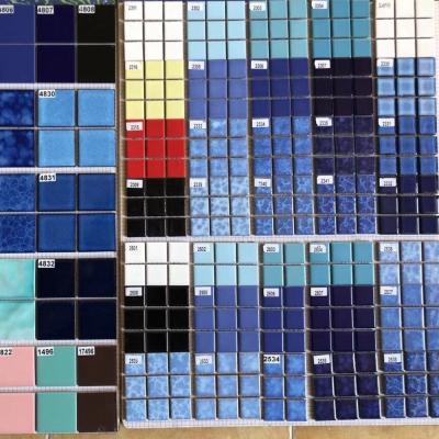 China Bluwhale Tile One Stop Pool Supplier Bathroom Square Mix Color Blue Swimming Pool Crystal Mosaic Glass Tile for sale