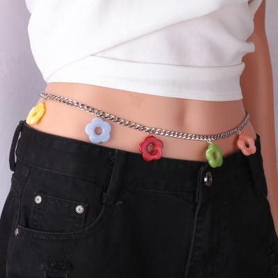 China Fashion and new durable punk female flower pendant chain women waist chain belt designer Tassel Ladies Waist Chains for sale