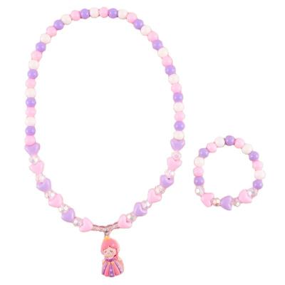 China Fashionable Hot Selling Pink Design Jewelry Set Angel Princess Bracelet Necklace Set for sale