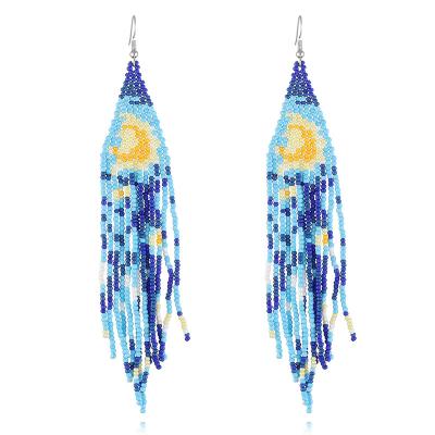 China Wholesale Ethnic Night Sky Tassel Style Personality Fashion BOHEMIA Rice Starry Rice Pearl Earrings for sale