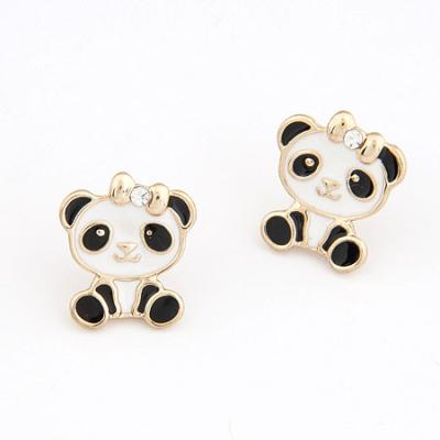 China 2021 Vintage Amazon Direct Selling Alloy Panda Earrings Mini Cute Earrings Alloy Oil Painting for sale