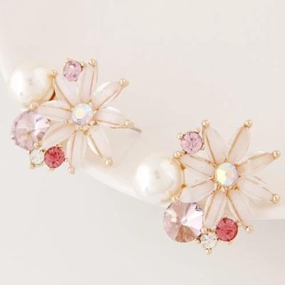 China High Quality Vintage Low Cost Alloy Crystal Flower Earrings Pearl New Design Gift Earrings for sale