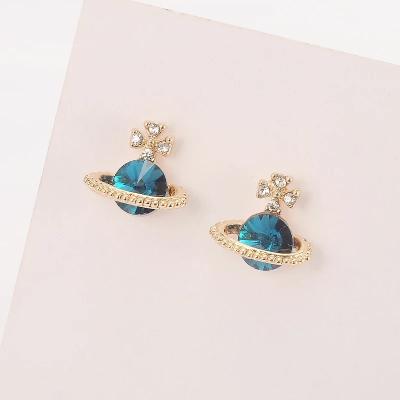 China Latest High Quality Vintage High End Diamond Earrings, Color Temperament Gift Saturn Memorial Earrings for sale