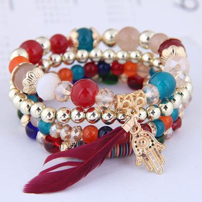 China Beautiful And Durable 4 Layers Feather Charm Bracelet Bangle Fashion Bohemian Bracelets For Women Boho Jewelry Gift for sale