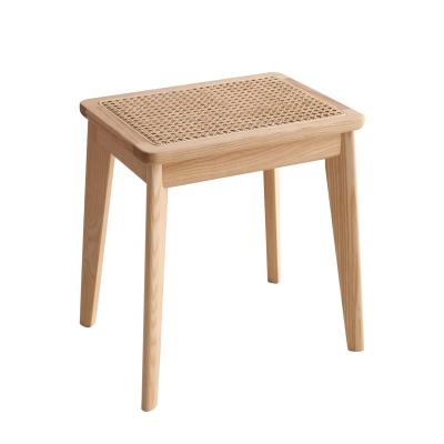 China Nordic Rattan Woven Wax Stool Convertible Household Door Square White Wooden Shoe Stool Small Solid Wood Bench Dining Chair for sale