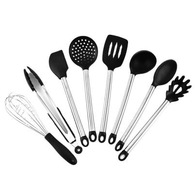 China Latest Stocked Wholesale Stainless Steel Kitchen Accessories With Plastic Handle 8 Pieces Cooking Tools for sale