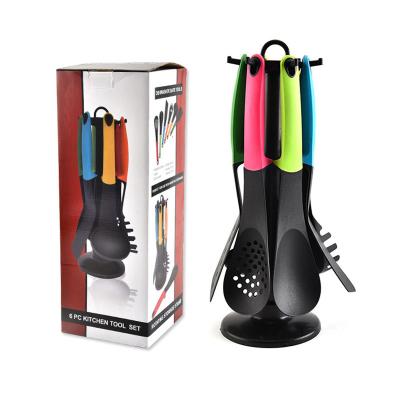 China Wholesale Stocked Kitchen Utensils Supplier 7pcs Nylon Kitchen Utensil Set With Rack Nylon Kitchen Tools for sale