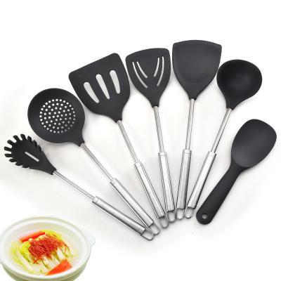 China Stocked Kitchenware 7 Piece Small Tube 304 Spatula Guard Pot Rice Nonstick Spoon Silicone Silicone Utensils Accessories 430 Square Tube for sale