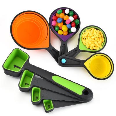 China Tool Factory Wholesale Silicone Folding Stocked Baking Measurer with Scale Measuring Cup and Spoon Set for sale