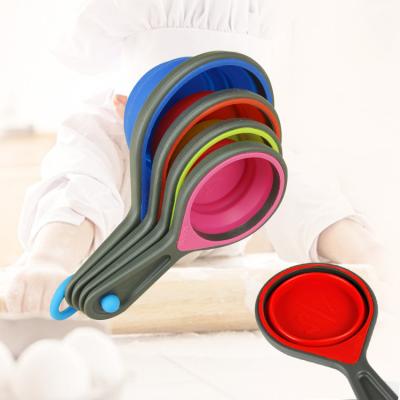 China Random Color Stocked 4 Piece Set Color Silicone Folding Measurer Cup Baking DIY Silicone Measurer Set for sale