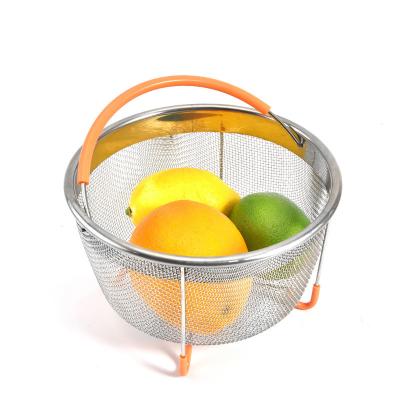 China Durable Resting Feet and Handles Fry, Cook Steam Vegetables and Pasta Colander for Straining Stainless Steel Mesh Net Strainer Basket for sale