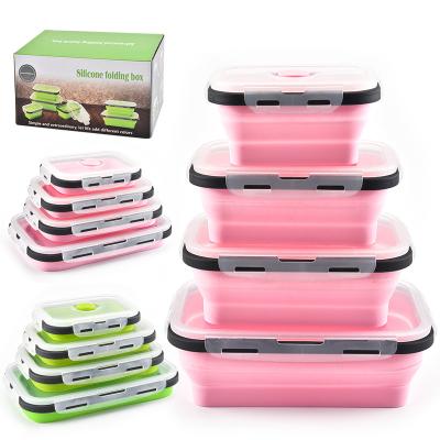 China Freshness Preservation 4pcs Set Collapsible Portable Lunch Box Microwavable Silicone Folding Bento Box Storage Container for sale