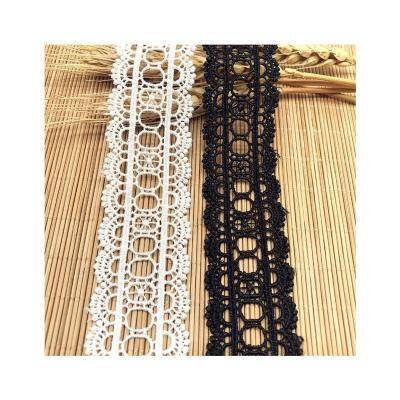 China Other 3.3 Cm Wide White And Black Embroideries Crocheted Water Soluble Lace Trim for sale