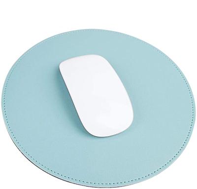 China 2021 comfortable new fashion custom round non-slip waterproof leather mouse pad with stitched edge for computers laptop desk for sale