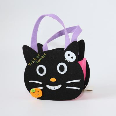 China For Candy Bags Factory Wholesale Handmade Wool Felt + Striping Cloth Halloween Black Cat Tote Candy Bag for sale