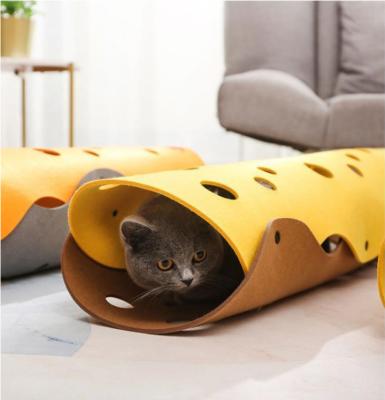 China 2021 Viable New Design Activity Game Mat Felt Pet Cat Tunnel Soft Felt Cat Tunnel Toy Double Color for sale