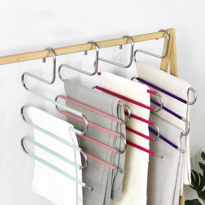 China Modern S Shape Hangers Metal Hanger for Pants Cabinet Space Saving Magic Multilayer Stainless Steel Clothes Hanger for sale