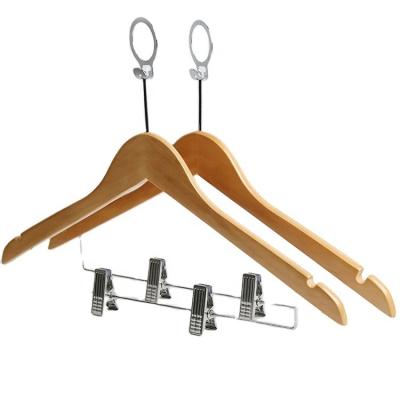 China Hotel Coat Hook Anti-theft Casual Natural Wood Hangers Cheap Wooden Coat Hanger With Round Hook for sale