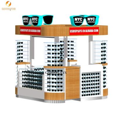 China MDF+Tempered glass+led+metal shopping mall sunglasses kiosk display counter for optical store kiosk display showcase furniture and optical kiosk design for sale