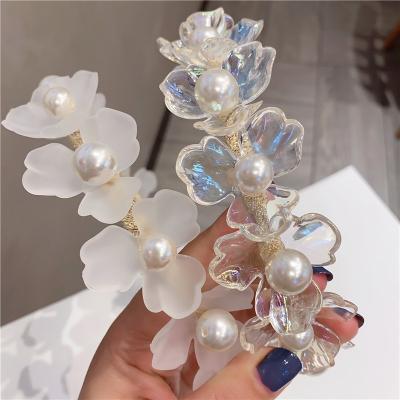 China RTS Daily Wear Pearl Flower Elegant Vivid Headbands For Girls Kids AB Color Bohemia Thin Shiny Headbands for sale