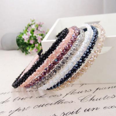 China Daily Wear Shinny Non-slip Thin Fashion Crystal Hairbband Rhinestone Headband Double Row Hairbands for sale