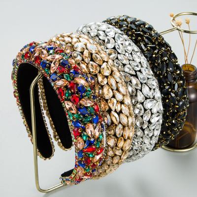 China Daily Use 2022 Korean Glass Hairbands Sponge Crystal Rhinestone Hairbands Baroque Hair Hoop Handmade Overflowed Wide for sale