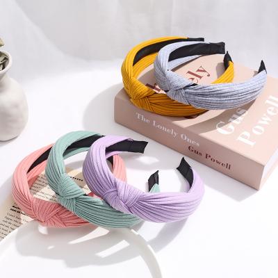 China Daily Wear Headband Women Women Girls Vintage Solid Soft Knotted Headbands For Lady Turban Wide Simple Hair Circle Girls Hair Accessories Headwear for sale