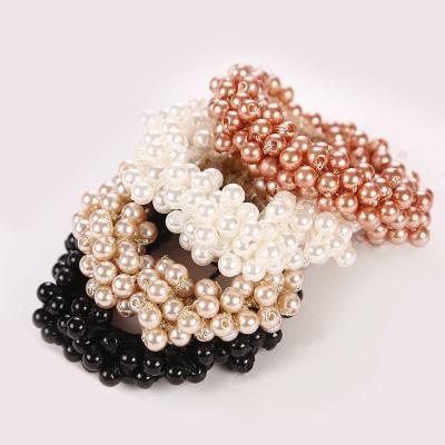 China Wholesale Girls Daily Wear Elastic Band Ties Crystal Designer Band For Women Bracelet Pearl Hair Tie for sale