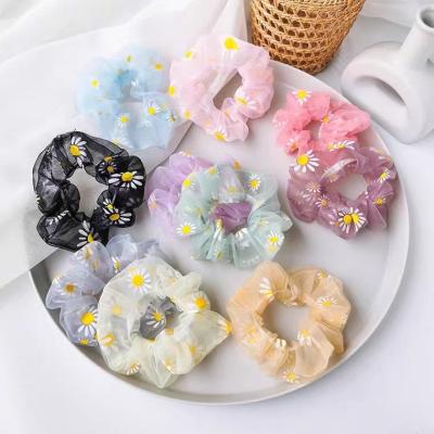 China Decration Korean Style Small Daisies Organza Hair Scrunchies Simple Women's Hair Accessories Elastic Band Tie Hair Scrunchies for sale