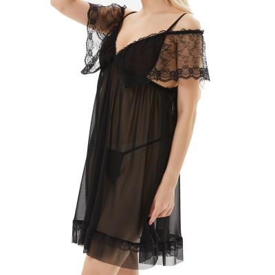 China Sexy princess Perspective Sexy Mesh Nightgown Underwear QUICK DRY mature sexy seductive lace bridle lingerie nightgown for sale