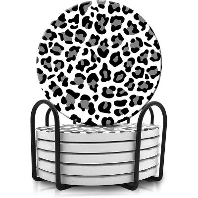 China Sustainable Black And White Leopard Customized Coasters Mats Customized Wedding Coaster Smart Coaster for sale