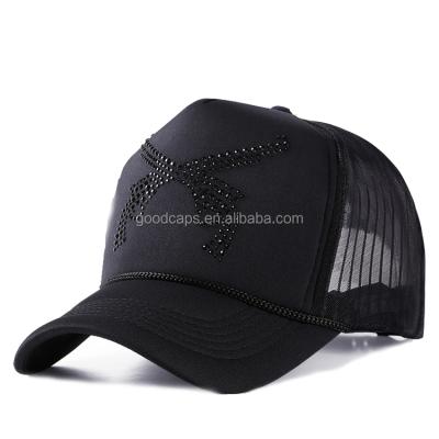 China COMMON set with diamonds 5 panel baseball caps and hats men custom design outdoor mesh trucker cap hat for sale