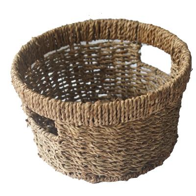 China 2021 Wholesale Sea Grass Handmade Natural Woven Wall Hanging Basket With Handle For Home Decoration for sale