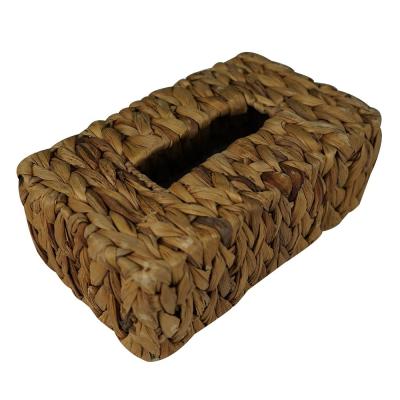 China Factory Direct Supply Handmade Water Hyacinth Wicker Square Tissue Box Decorative for Bedroom Bathroom Home Office for sale