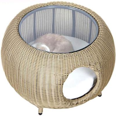 China 2021 New Arrival Rattan Viable Wholesale Design Animal Cat Nest Coffee Table Style Home For Bedroom Living Room Weaving Bed for sale