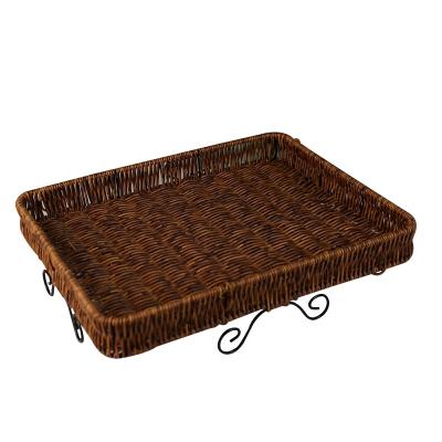 China 2021 viable new arrival wholesales iron frame with plastic pp rattan fruit basket handmade fruit basket for storage for sale