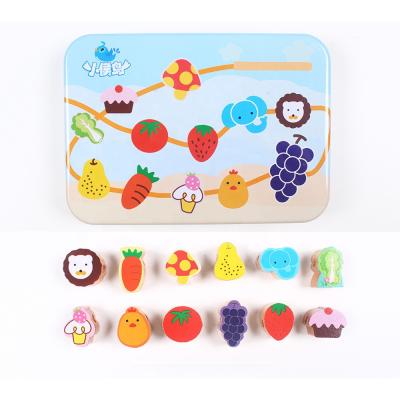 China Wooden Shape Matching Lacing Bead Block Yarn Games Children Early Learning Toys For Boys And Girls 20*9*2.5cm for sale