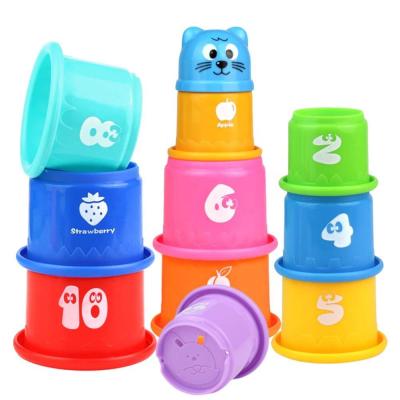 China Funy Stacking Cups Floating Educational Toy 10 Rainbow Fold Cups Beach Water Toy For Baby Kids Children for sale