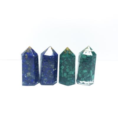 China China Wholesale High Quality Natural Crystal Healing Lazulite Malachite Crystal Point Pillar Home Decor for sale