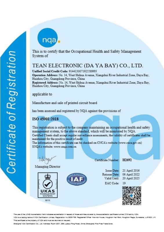 ISO 45001：2018 - Shenzhen Tecircuit Electronic Limited