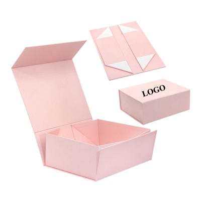 China Reused Materials Logo Paper Pink Magnet Custom Foldable Folding Gift Box Garment Clothing Packaging Magnetic Box for sale